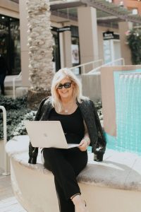 Linda P. Jones at computer